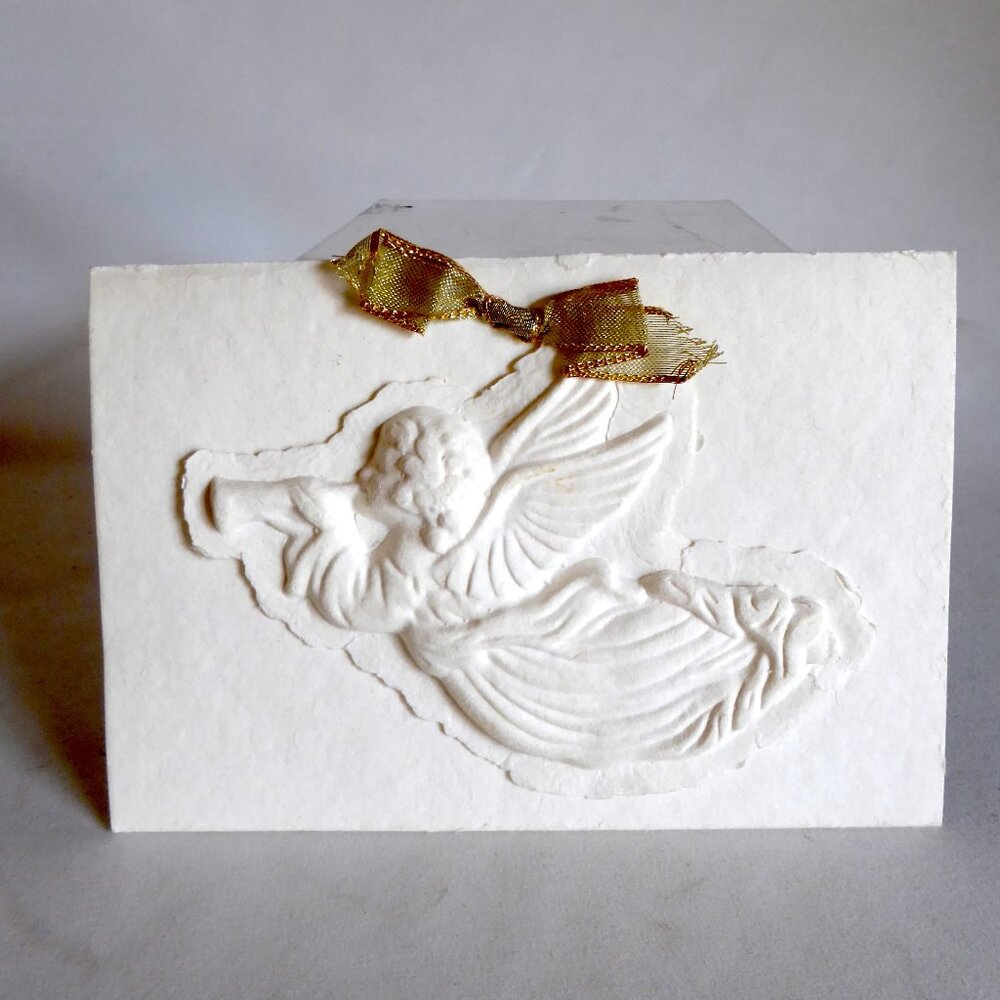 VINTAGE 8” x 5.5” HAND MADE DIMENSIONAL PAPER EMBOSSED SCULPTURE CHRISTMAS ANGEL
